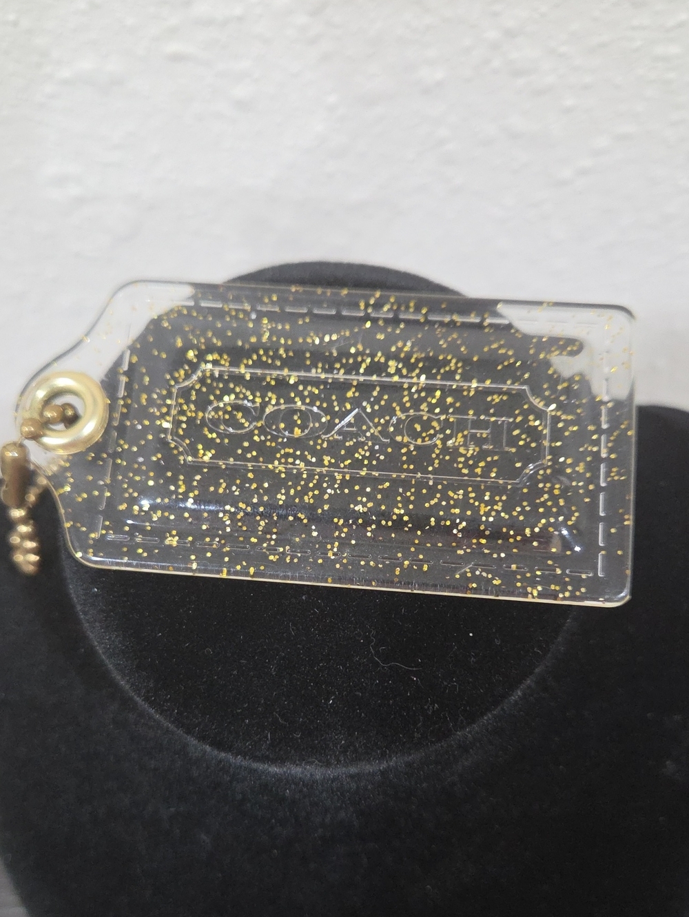 Coach Clear Glitter Hang Tag Charm with Gold Speckles XL 3.5